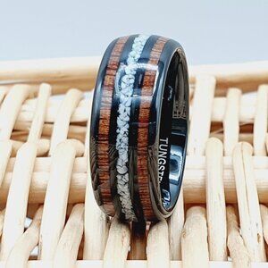 Unisex Tungsten Wedding Ring with Wood Inlay and Silver Accents W1047
